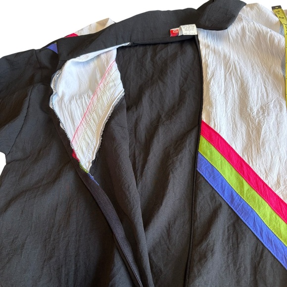Vintage USA Sport Club Tracksuit XL Black White New Swishy 80s 90s Windbreaker - Picture 4 of 11